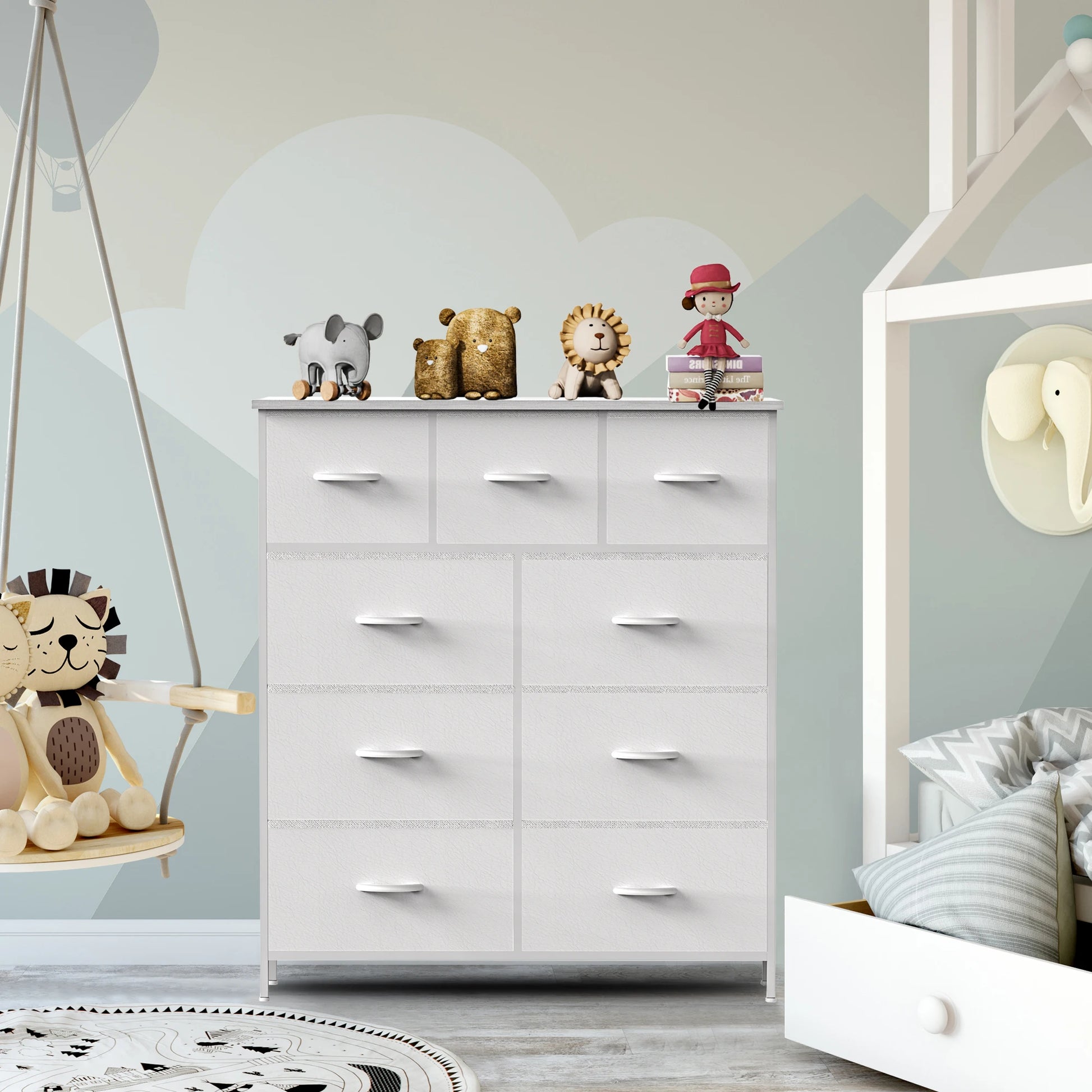 9 Drawer Dresser Tall Chest Organizer with Fabric Drawers