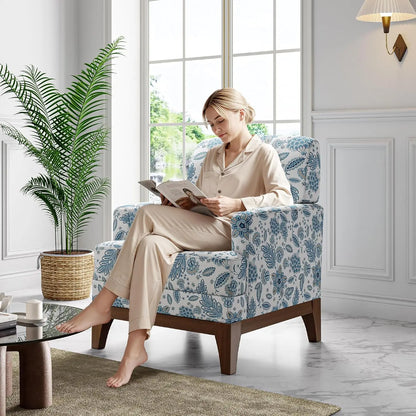 Floral Accent Chair Set Of 2, Upholstered Armchair With Solid Leg, Comfy Reading Single Sofa With Spring-Padded, Customized