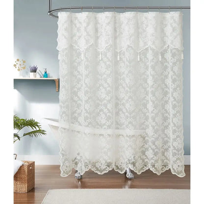 Ivory Shower Curtain with Valance Elegant Tassels Bathroom Curtain