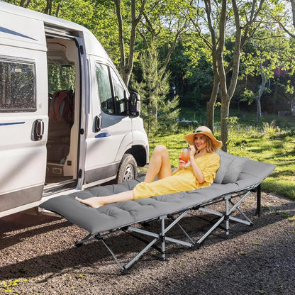 Folding Camping Cot With Mattress Pillow 1200D Oxford Carry Bag