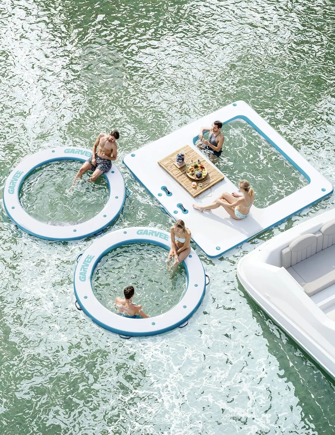 Inflatable Floating Dock 10x10FT Platform with Mesh Swim Area