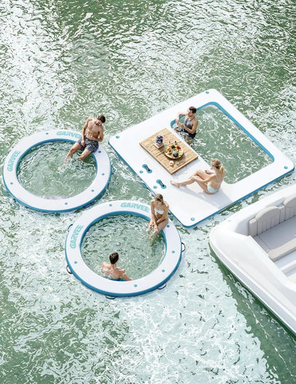 Inflatable Floating Dock 10x10FT Platform with Mesh Swim Area