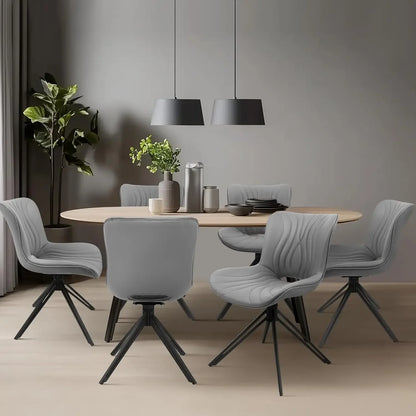 Dining Chair Set of 6, 360° Swivel Upholstered Mid-Century Modern Kitchen Dining Chairs, Faux Leather Upholstered Side Chair