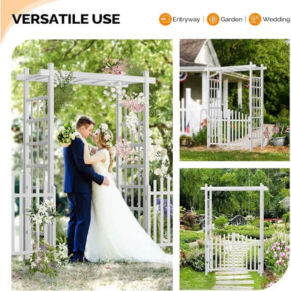 Garden Arbor with Gate, PVC, with Trellis for Climbing Plants