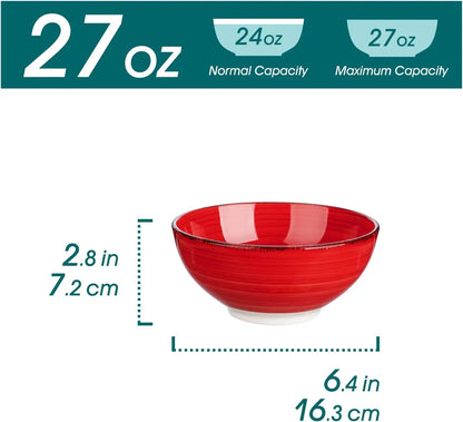 Ceramic Soup Bowls Set 6 Colorful 27 Oz Microwave Dishwasher Safe
