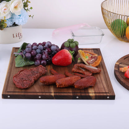 Acacia Wood Serving Tray Charcuterie Board Multi Function Grooves