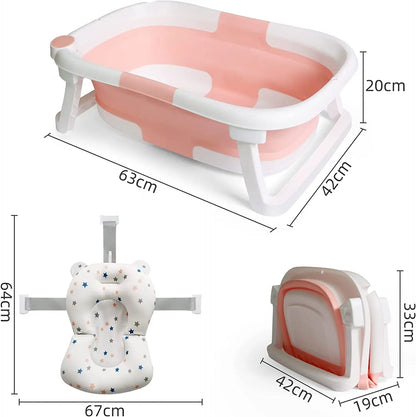 Foldable Baby Bath Tub with Cushion and Built In Thermometer