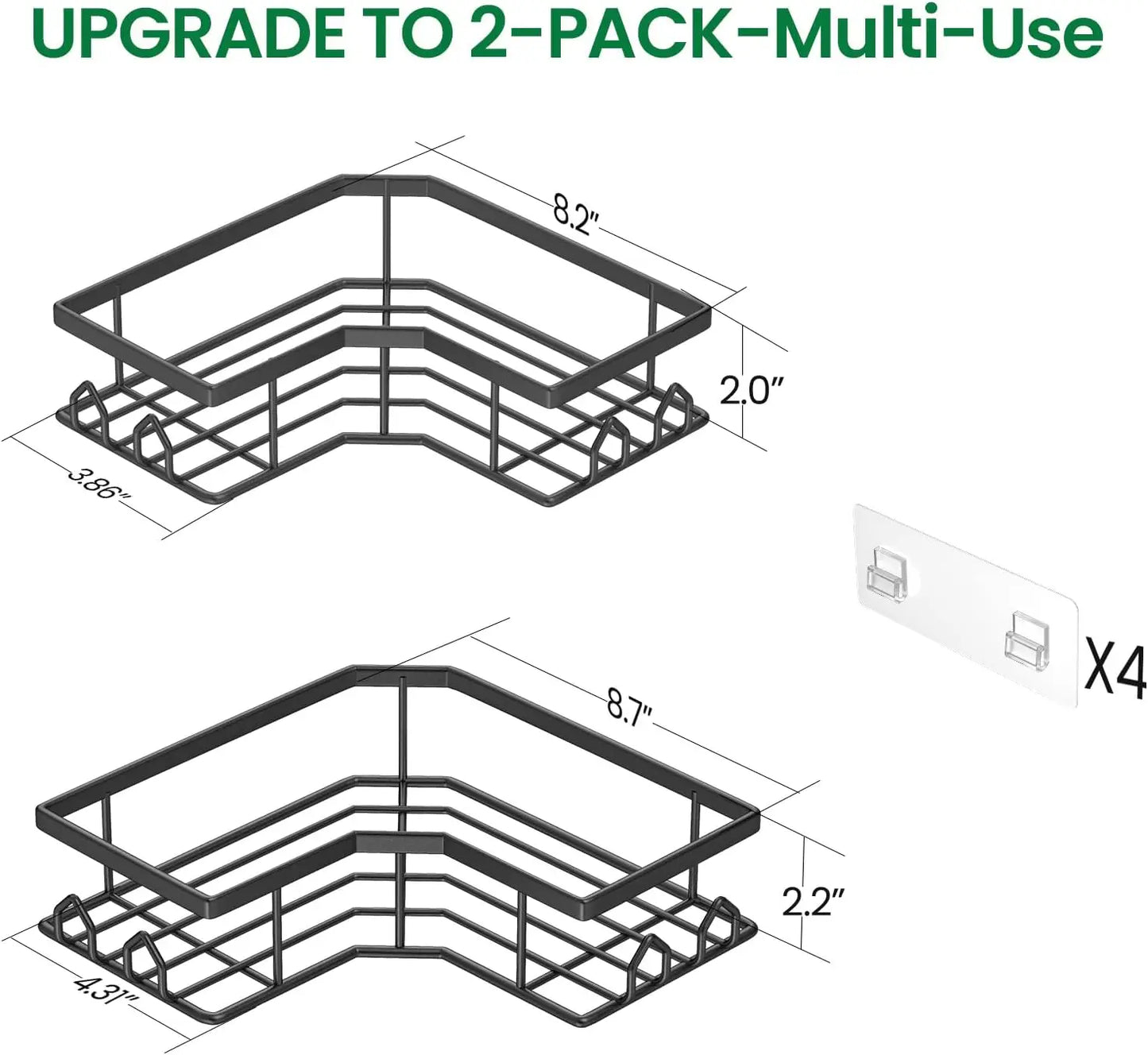 Stainless Steel Shower Caddy 2 Pack No Drill Corner Bathroom Organizer