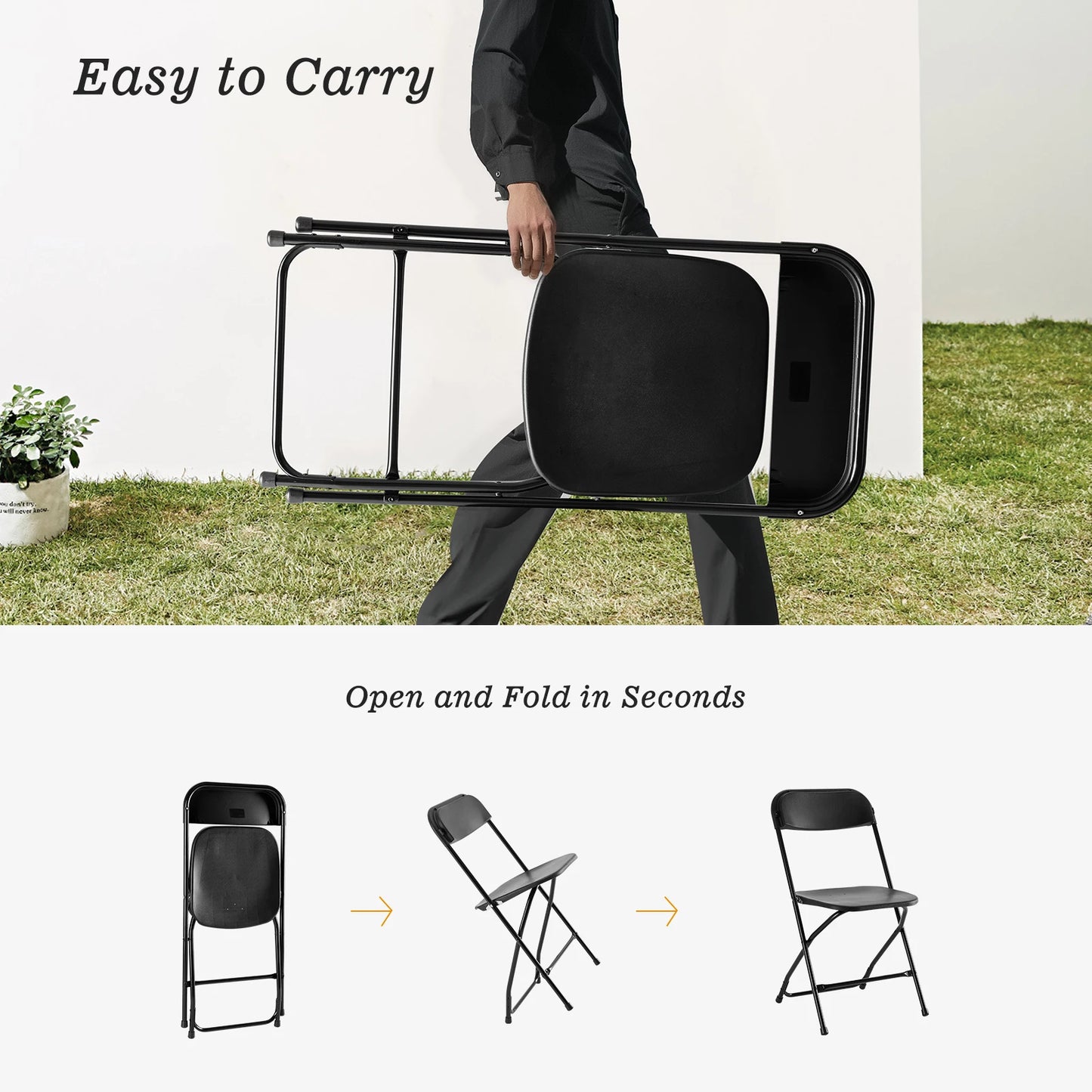 Folding Chair Plastic Seat Metal Frame 330LB Lightweight Portable