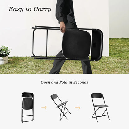 Folding Chair Plastic Seat Metal Frame 330LB Lightweight Portable