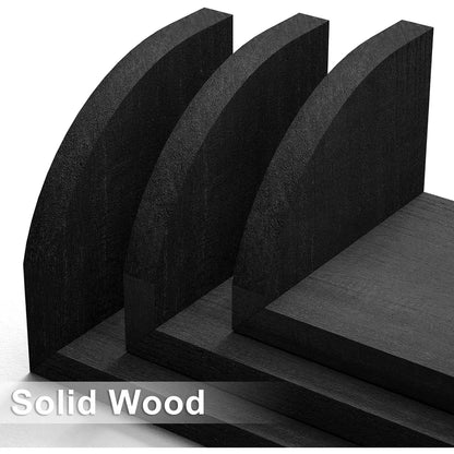 Floating Wall Shelves Set Of 3 Black Solid Wood Wall Mounted Shelves