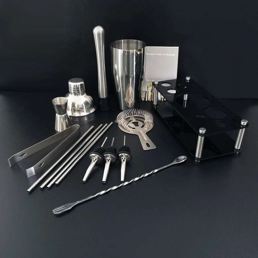 Cocktail Shaker Set 13 Piece Stainless Steel Bar Tools with Stand