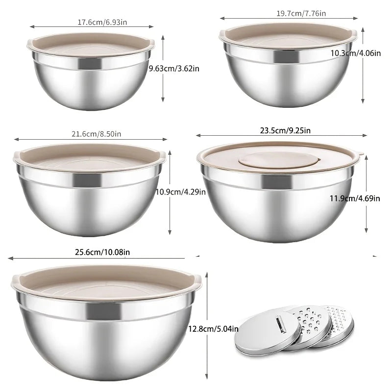Stainless Steel Mixing Bowl Set 13 Piece With Lids and Graters