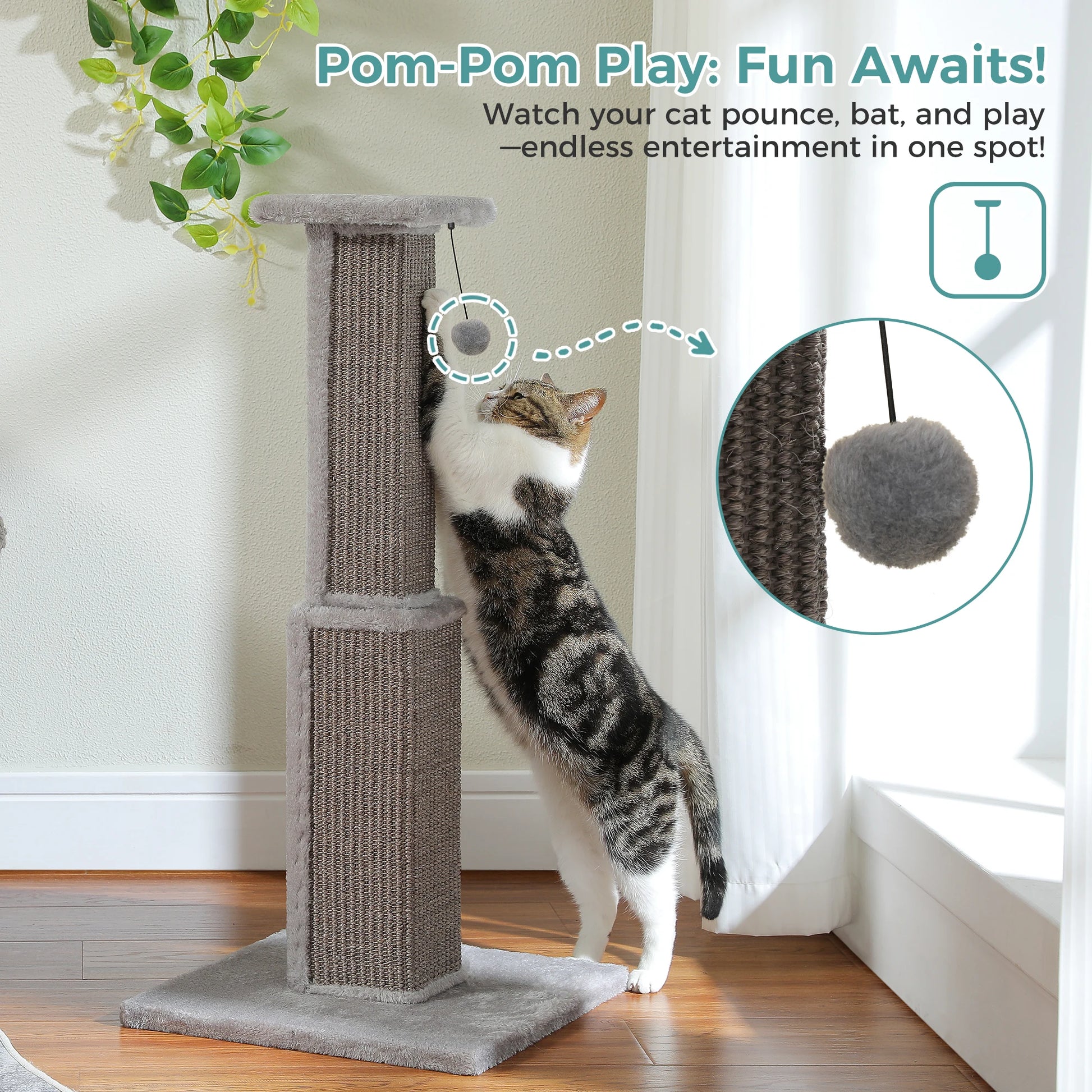 Cat Scratching Post Large Woven Sisal Dangling Ball Toy