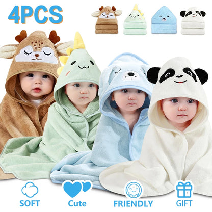 Baby Bath Towels 4PCS Soft & Absorbent w/ Hood for 0-5 yrs