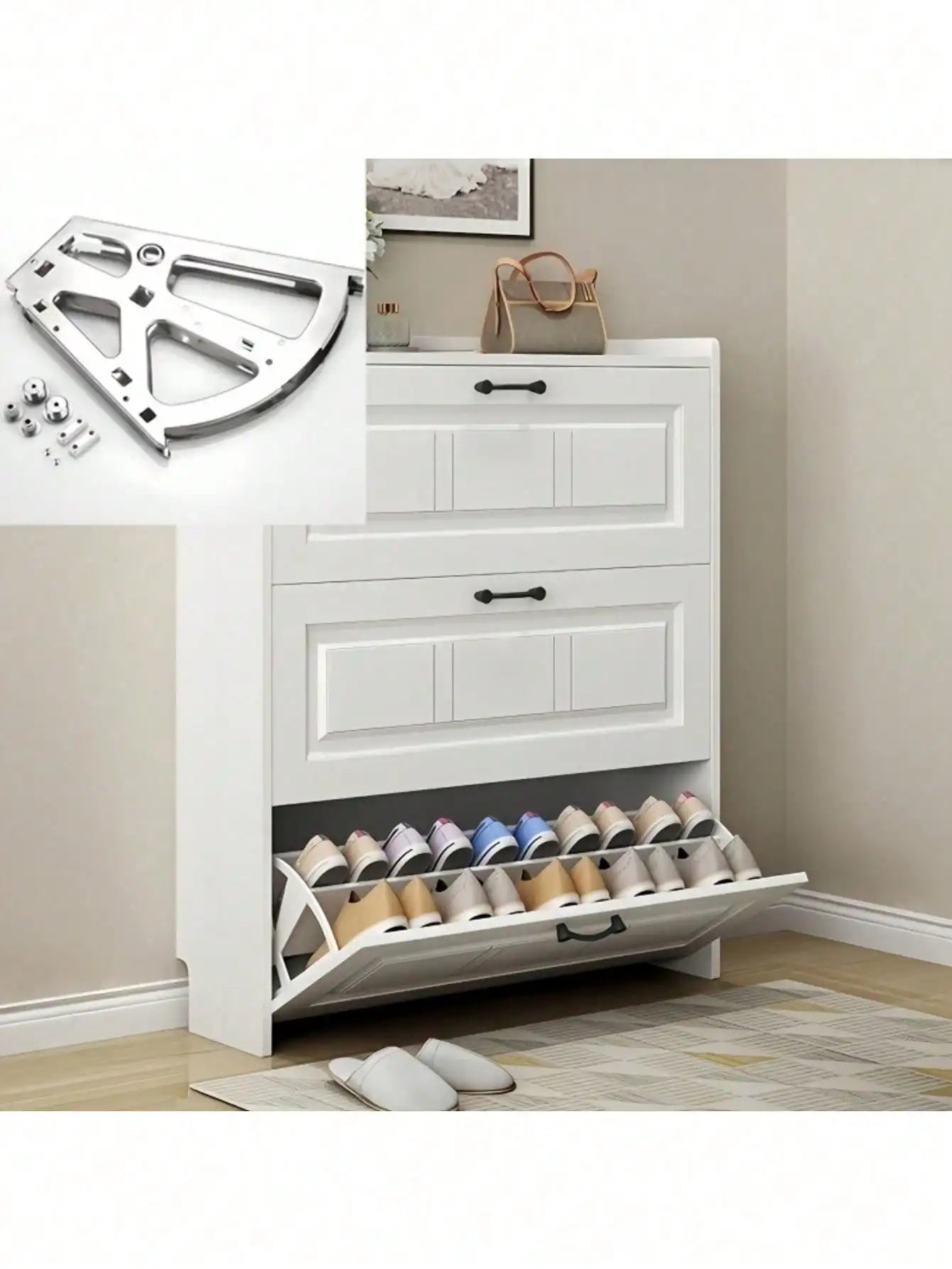 Rotating Shoe Cabinet Double Layer Stainless Steel Space Saving