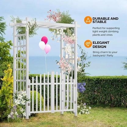 Garden Arbor with Gate, PVC, with Trellis for Climbing Plants