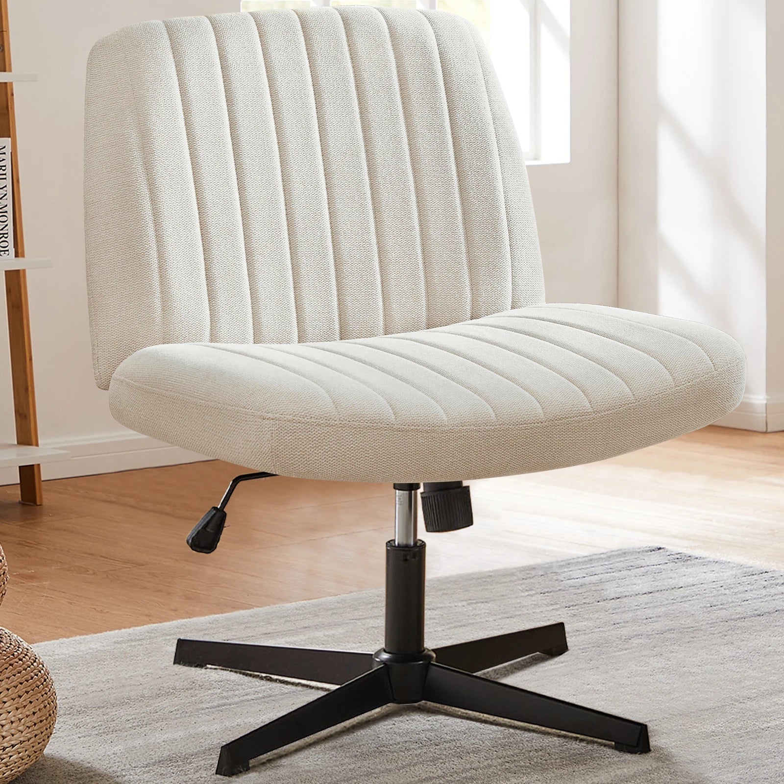 Cross-Legged Desk Chair Armless Adjustable Wide Seat
