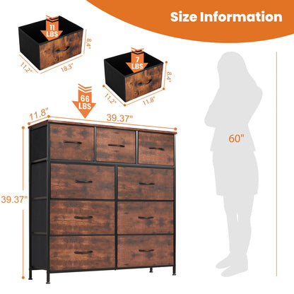 9 Drawer Dresser Tall Chest Organizer with Fabric Drawers