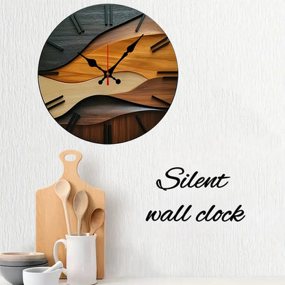Nordic Wall Clock Modern 2D Flat Wooden Silent Hanging Design