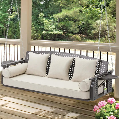 3 Seat Porch Swing with Cup Holders Cushions and Chains Outdoor Swing