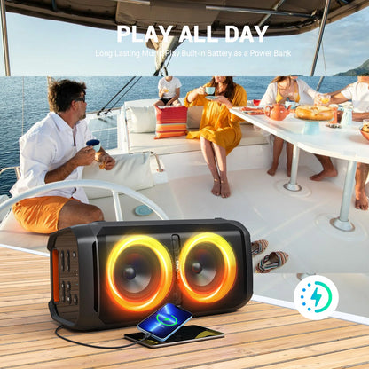 Bluetooth Speaker 100W RMS Waterproof Party Boombox Lights