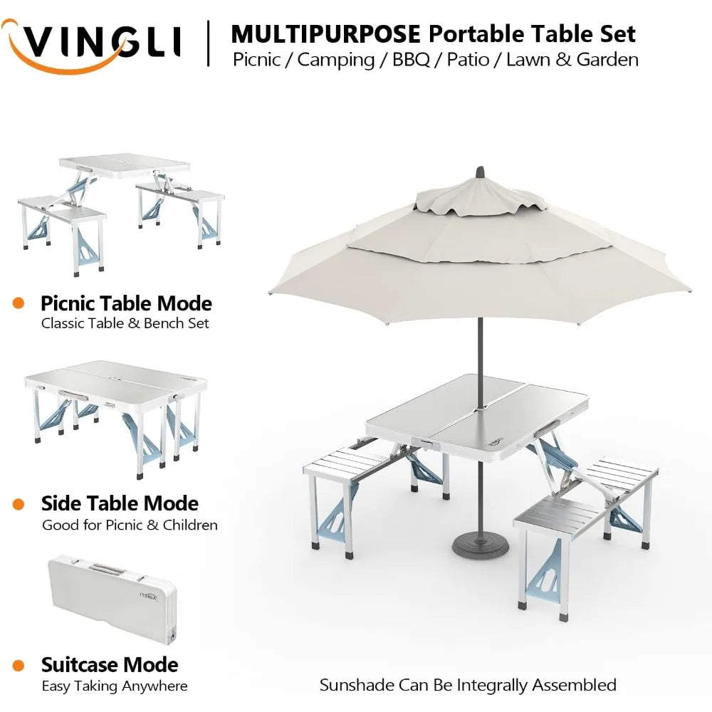 4Ft Folding Picnic Table with Seats/Umbrella Hole-Supports up to 265 Lbs. Lightweight and Fold Up