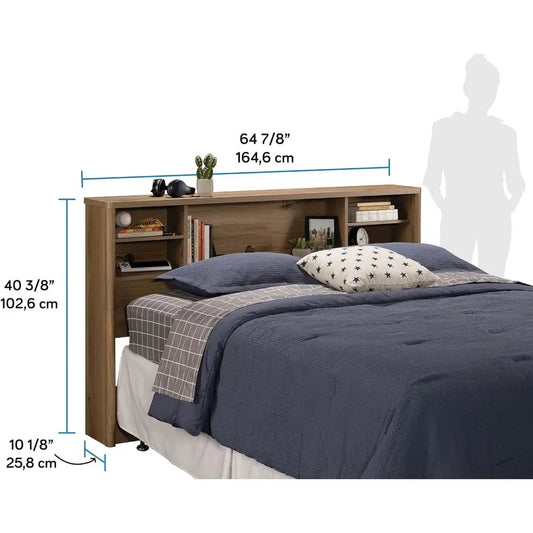 Bookcase Headboard Bed Frame Storage Shelves for Queen or King