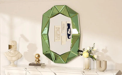 Accent Decor, Stylish Irregular Silver Glass Wall Mirror with Beveled Diamond Edge