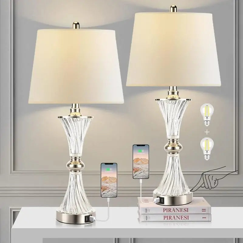 Table Lamp Set of 2 Dimmable Touch Control with USB Charging Ports