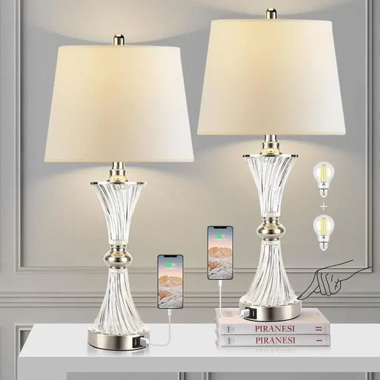 Table Lamp Set of 2 Dimmable Touch Control with USB Charging Ports