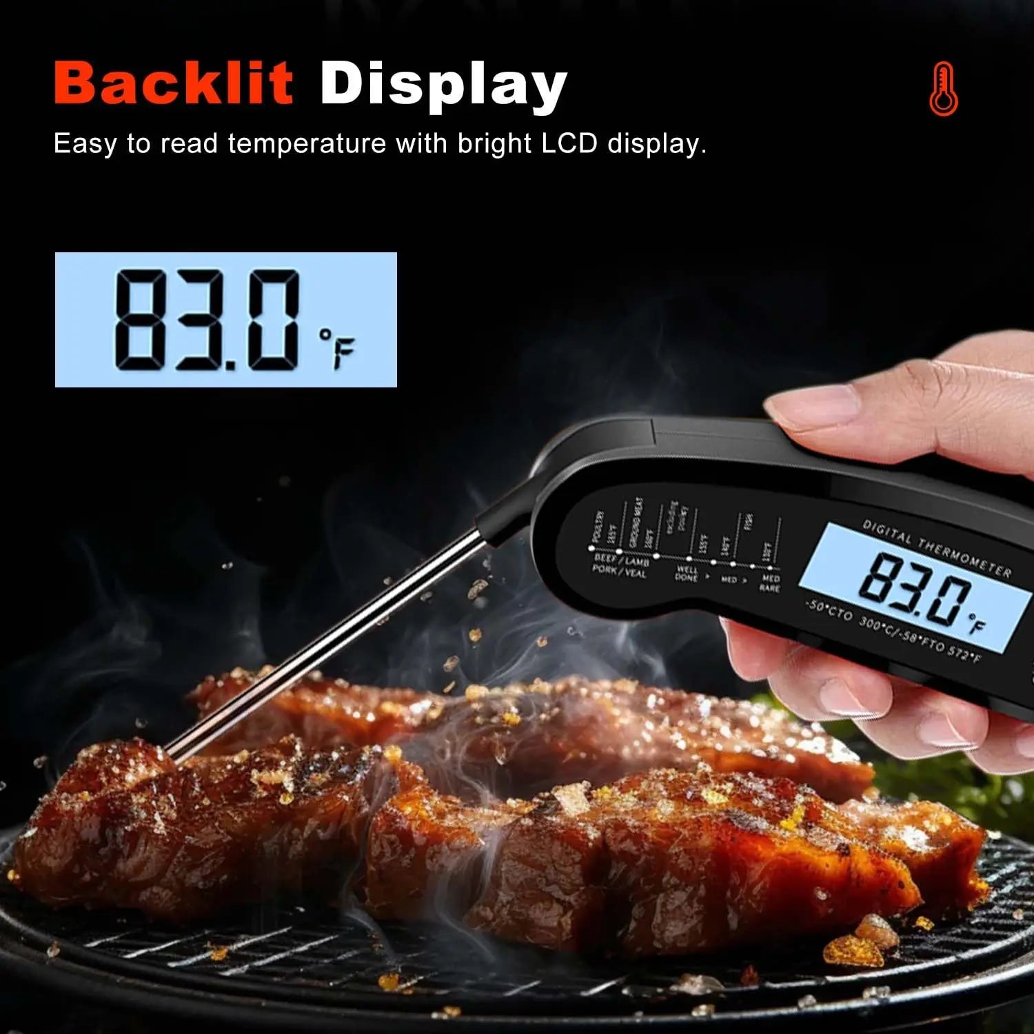 Digital Food Thermometer Instant Read Backlight LCD Kitchen Tool