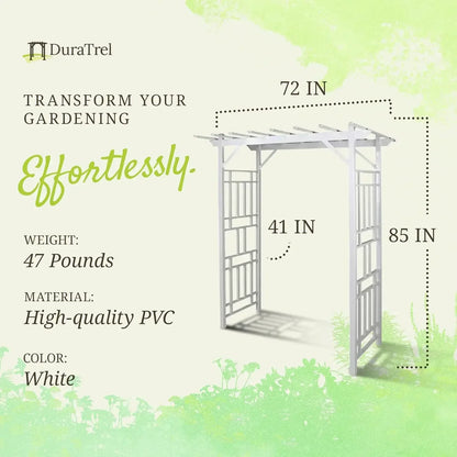 Wellington Vinyl Garden Archway, White, 72" x 85" w/ Trellis Sides for Climbing Plants