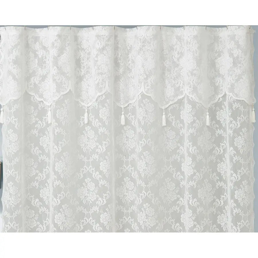 Ivory Shower Curtain with Valance Elegant Tassels Bathroom Curtain