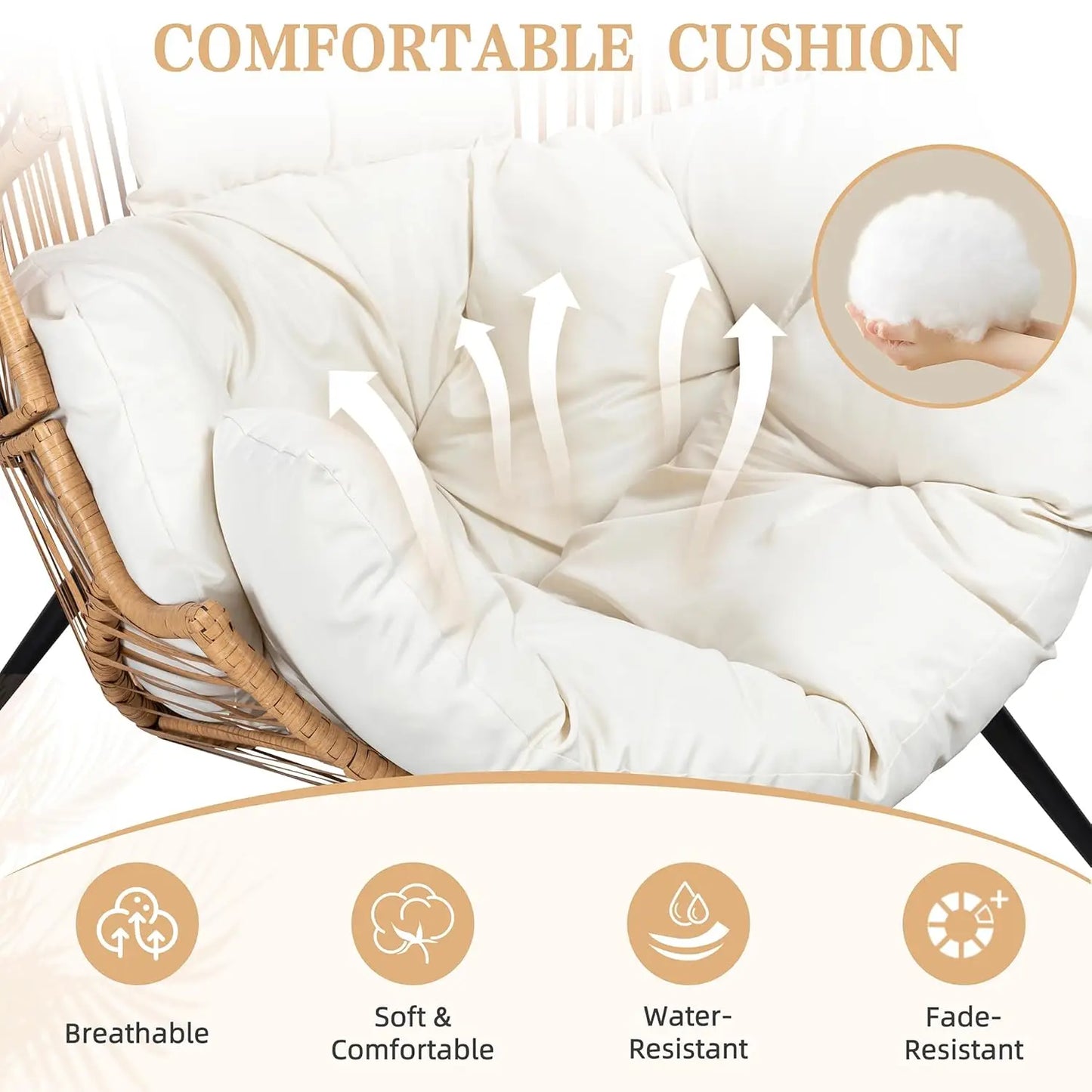 Outdoor Wicker Egg Chair, PE Rattan Chair with Cushion, Oversized