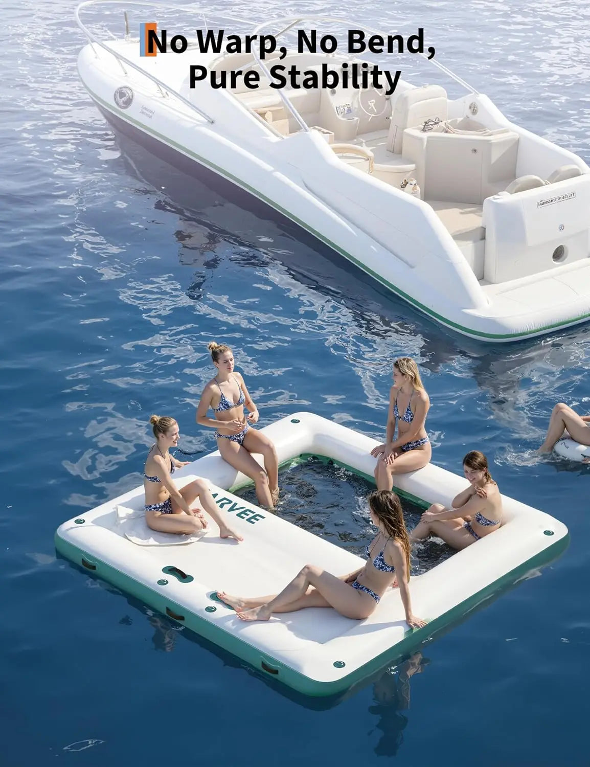 Inflatable Floating Dock 10x10FT Platform with Mesh Swim Area