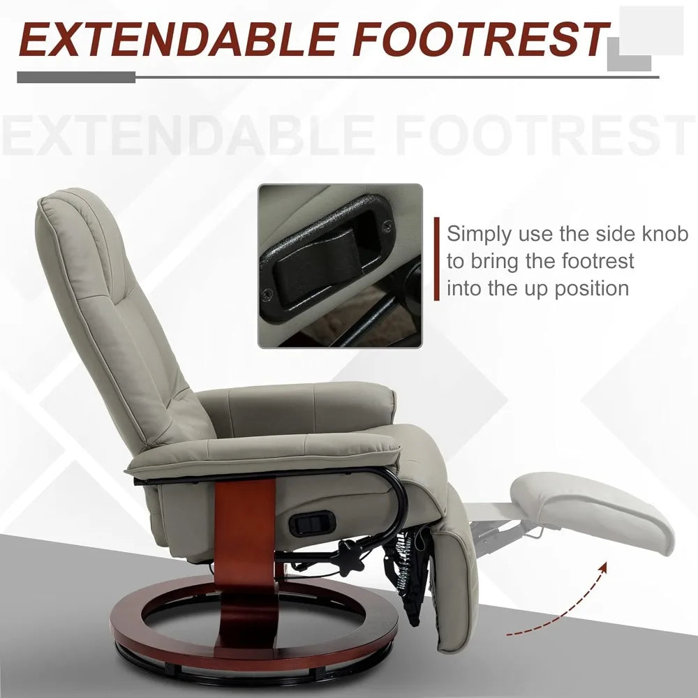 Faux Leather Recliner Chair Manual Swivel Lounge Chair With Footrest