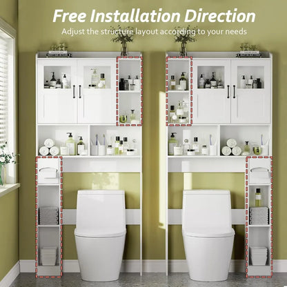 Over Toilet Cabinet - 67.4 H Bathroom Storage with Glass Door, Adjustable Organizer