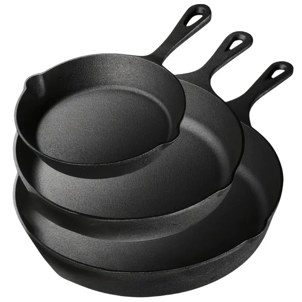 Cast Iron Skillet Set 3PCS Pre-Seasoned Non-Stick