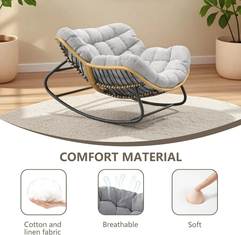 Rattan Egg Chair Oversized Swivel Rocking Lounge Chair with Cushion
