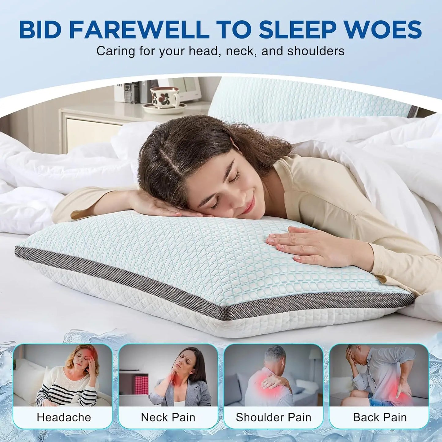 Cooling Pillows Queen Size, Set of 2, Shredded Memory Foam Pillows with Removable Cover