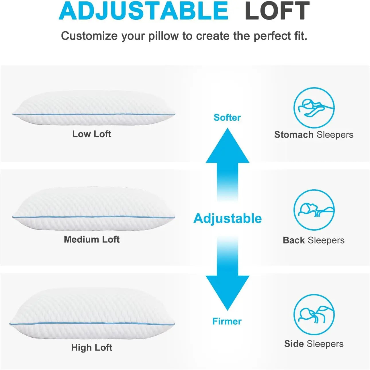 King Size Cooling Pillows Set of 2, Adjustable Shredded Memory Foam, Gel Infused 20x36 Inches