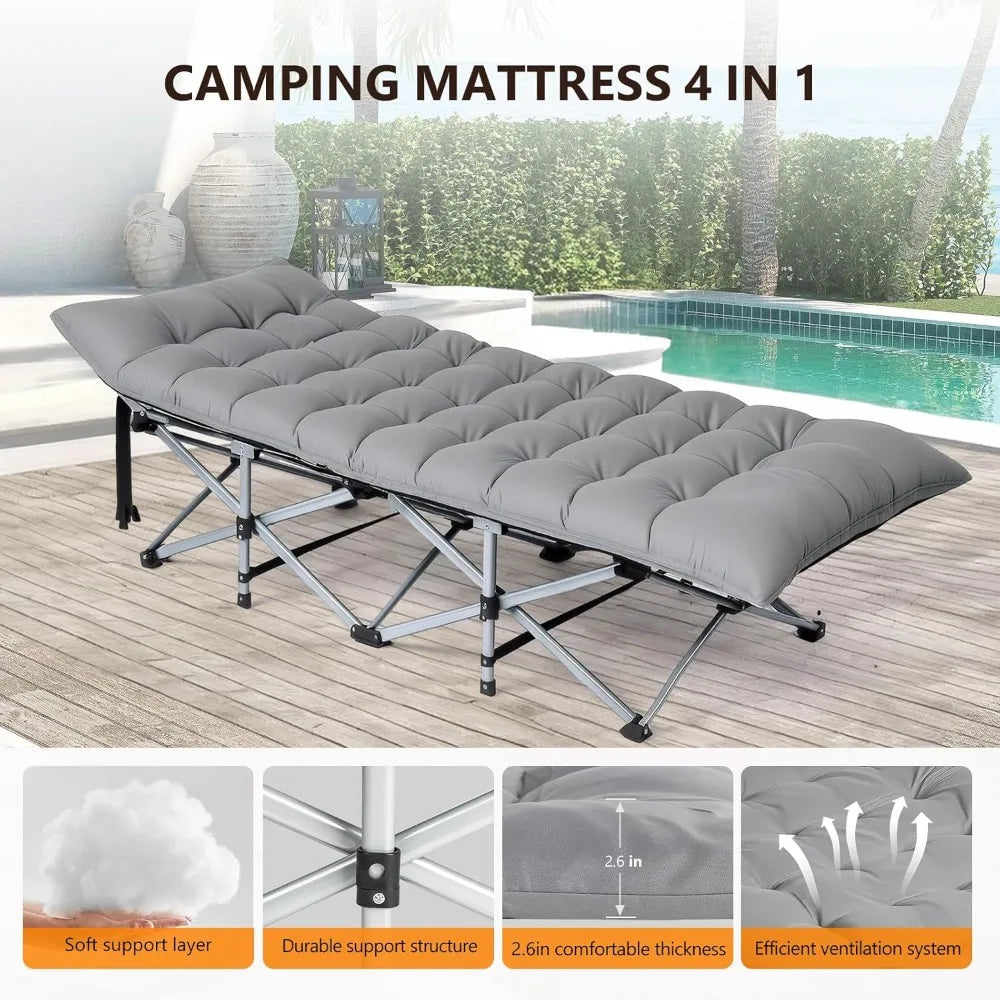 Folding Camping Cot With Mattress Pillow 1200D Oxford Carry Bag