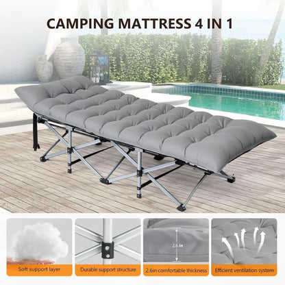 Folding Camping Cot With Mattress Pillow 1200D Oxford Carry Bag
