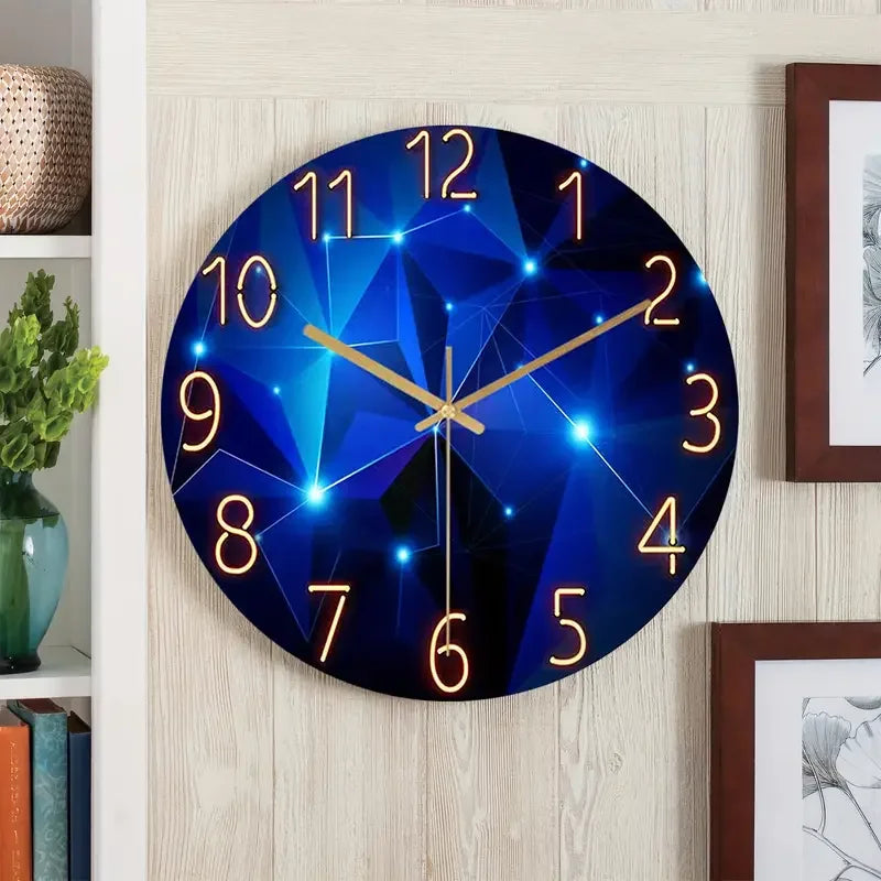 Blue Wall Clock 12" Battery Operated Round Glass