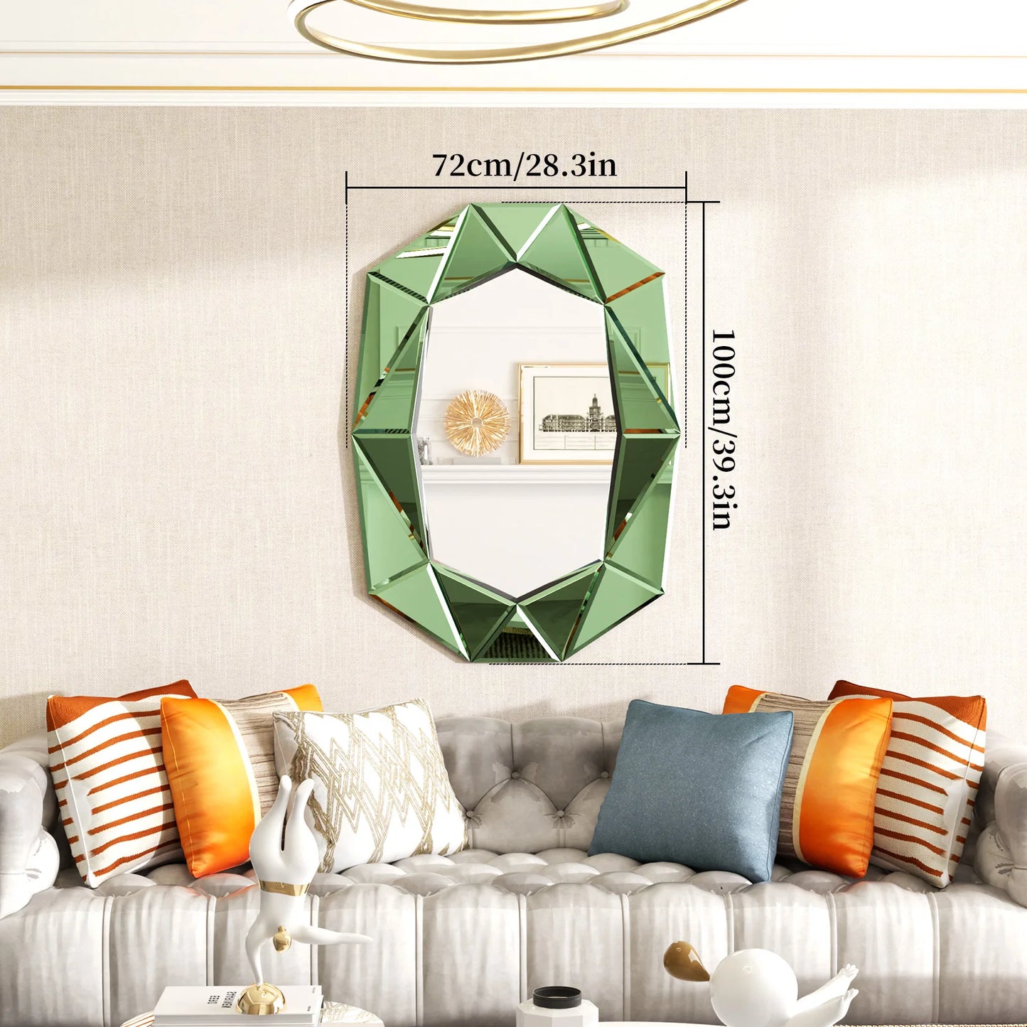 Accent Decor, Stylish Irregular Silver Glass Wall Mirror with Beveled Diamond Edge