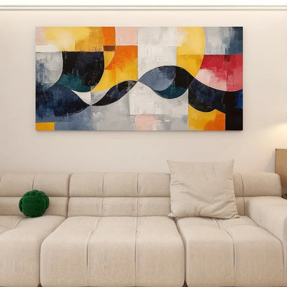 Abstract Canvas Wall Art Line Dance Geometric Design Pine Frame