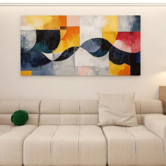 Abstract Canvas Wall Art Line Dance Geometric Design Pine Frame