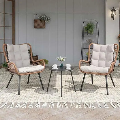 Bistro Set Outdoor 3 PCS with Coffee Table and Thick Cushions
