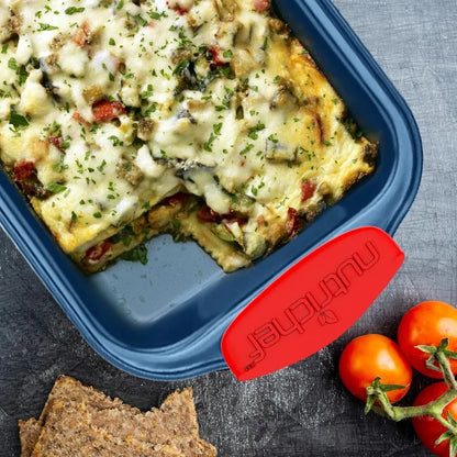 10-Piece Nonstick Bakeware Set - Deluxe Carbon Steel with Blue Silicone Coating, Red Handles